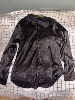 Black Satin Button-Up Shirt - Luxury Shine
